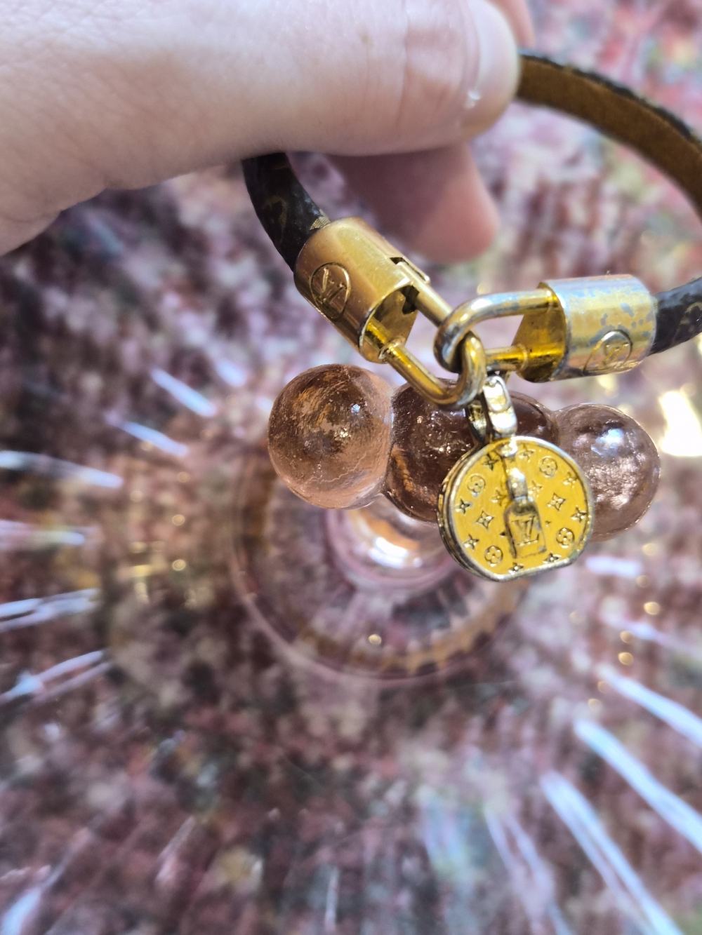 Louis Vuitton Brown Leather Bracelet with Gold Charm